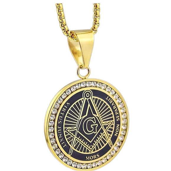 Mason Pendant Masonic Gold Tone24” Stainless Steel - Picture 1 of 5